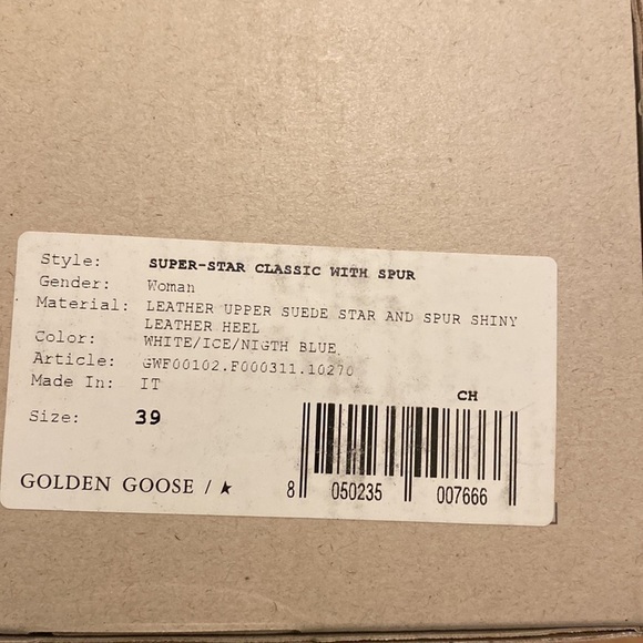 GOLDEN GOOSE WHITE SUPER STAR WITH STAR AND DARK NAVY HELLS. SIZE 39. NEW - Picture 13 of 13